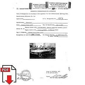 1964 Chevrolet Corvair Corsa (10737) FIA homologation form PDF download